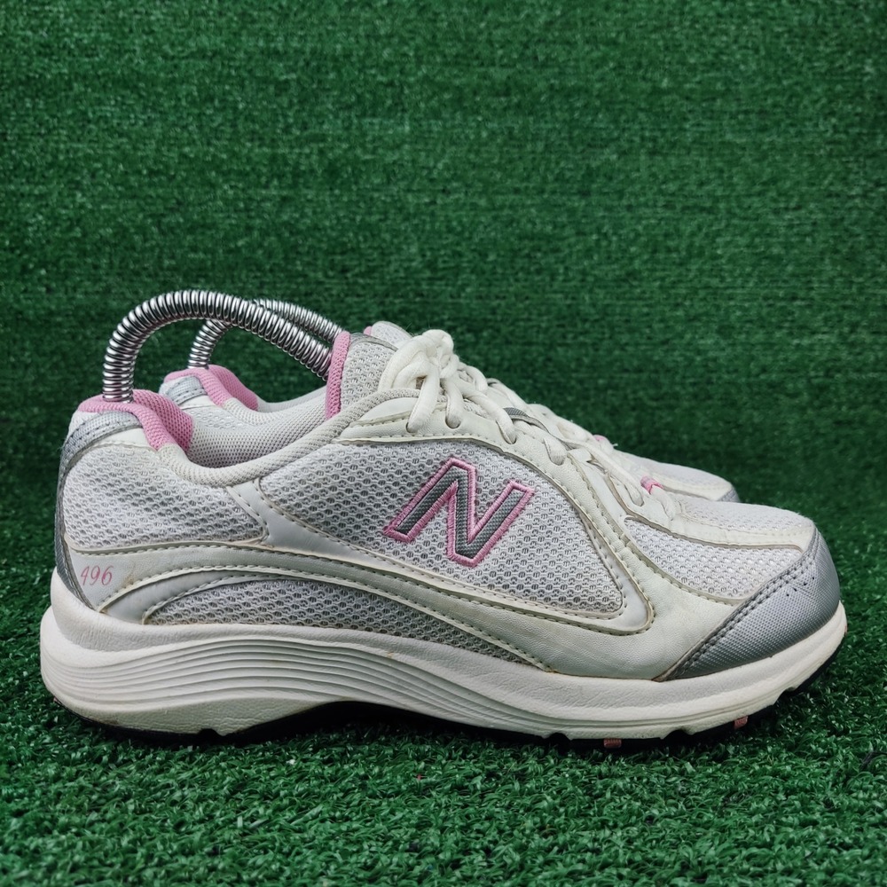New Balance Walking Shoes Womens 6 White WW496WP 496 Mesh Silver Pink Sneakers